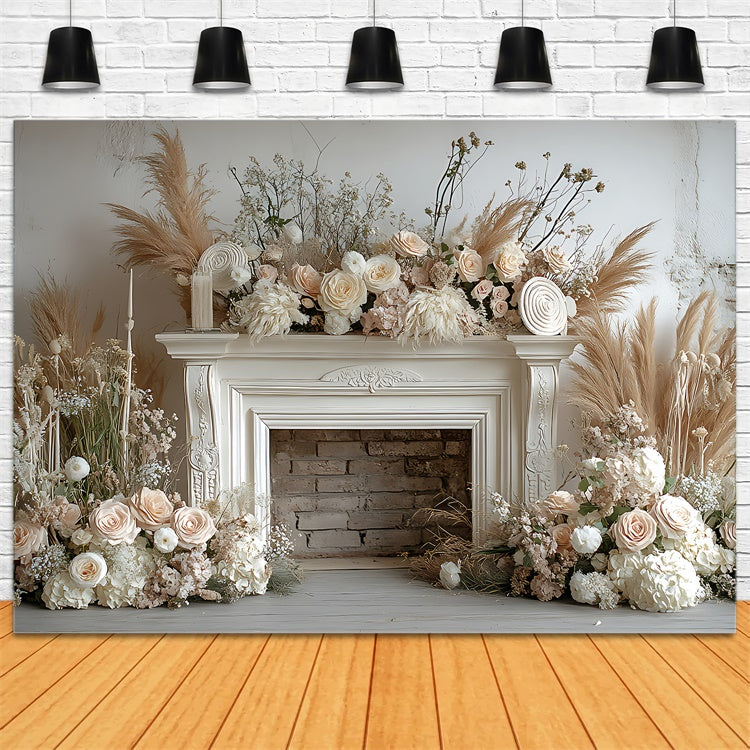 Backdrops für Muttertag Vintage Kamin Beige Rose Backdrop GQ2-195