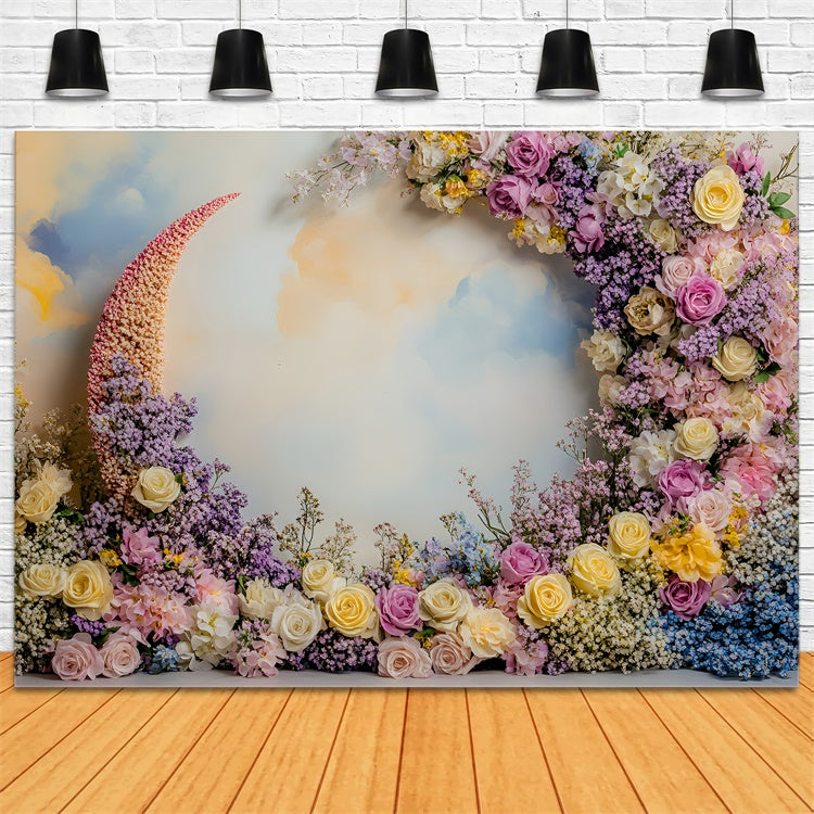 Backdrops für Muttertag Pastellblumen Halbmondbogen Backdrop GQ2-201