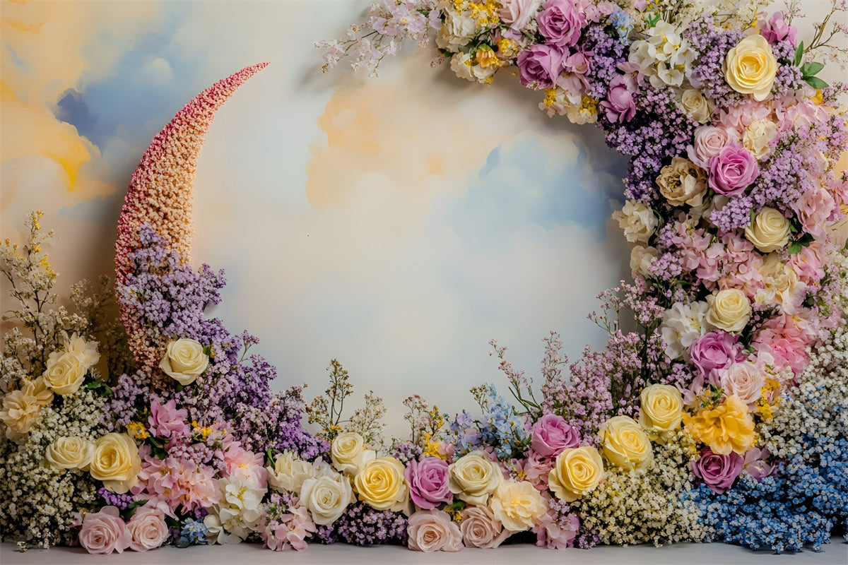 Backdrops für Muttertag Pastellblumen Halbmondbogen Backdrop GQ2-201