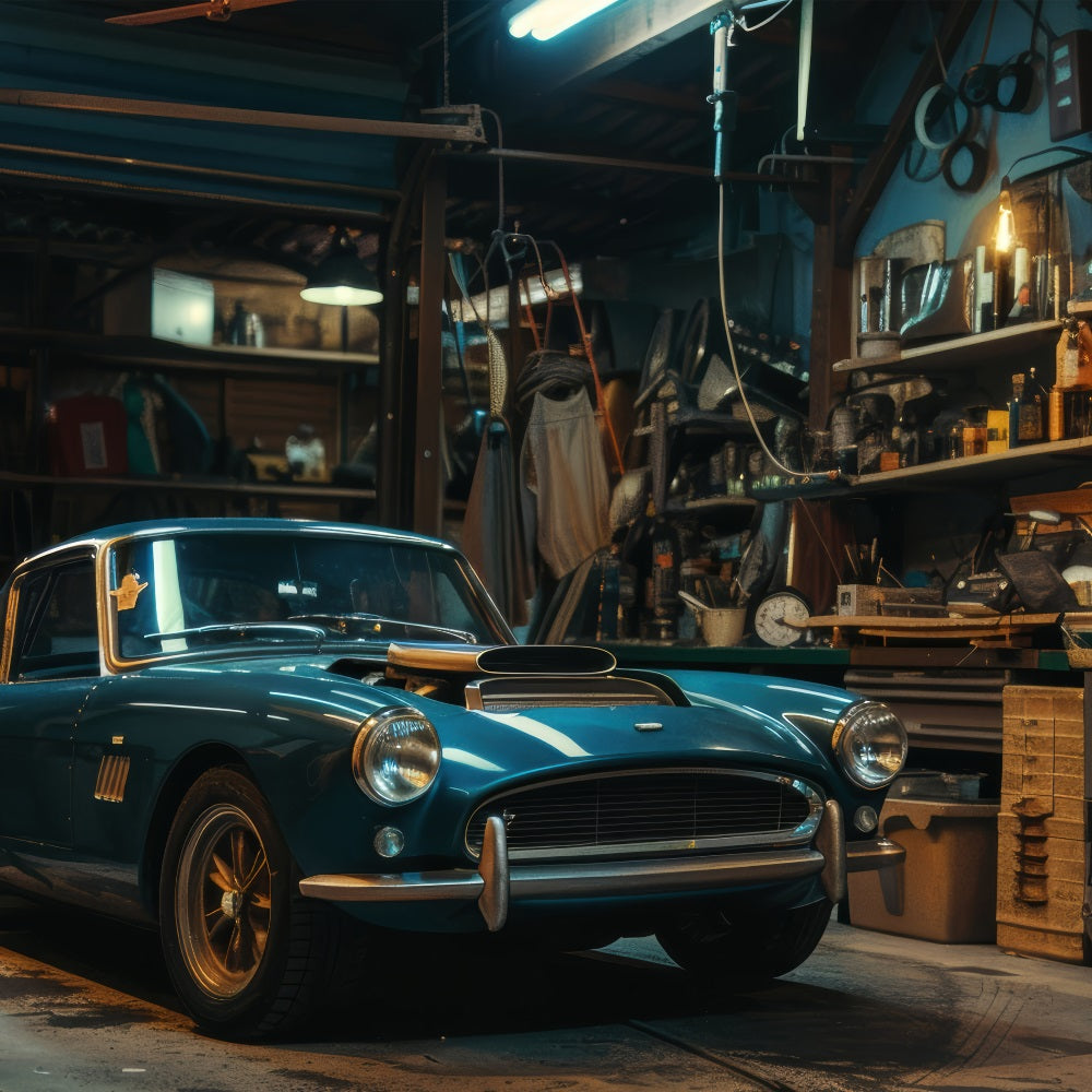 Backdrops für den Vatertag Oldtimer Garage Hintergrund GQ2-222