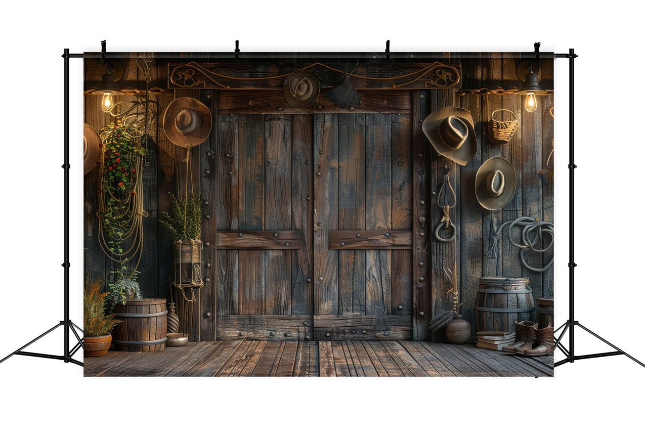 Vatertags-Hintergrund Cowboy-Ausrüstung Holz-Hintergrund GQ2-224