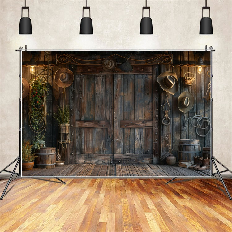 Vatertags-Hintergrund Cowboy-Ausrüstung Holz-Hintergrund GQ2-224