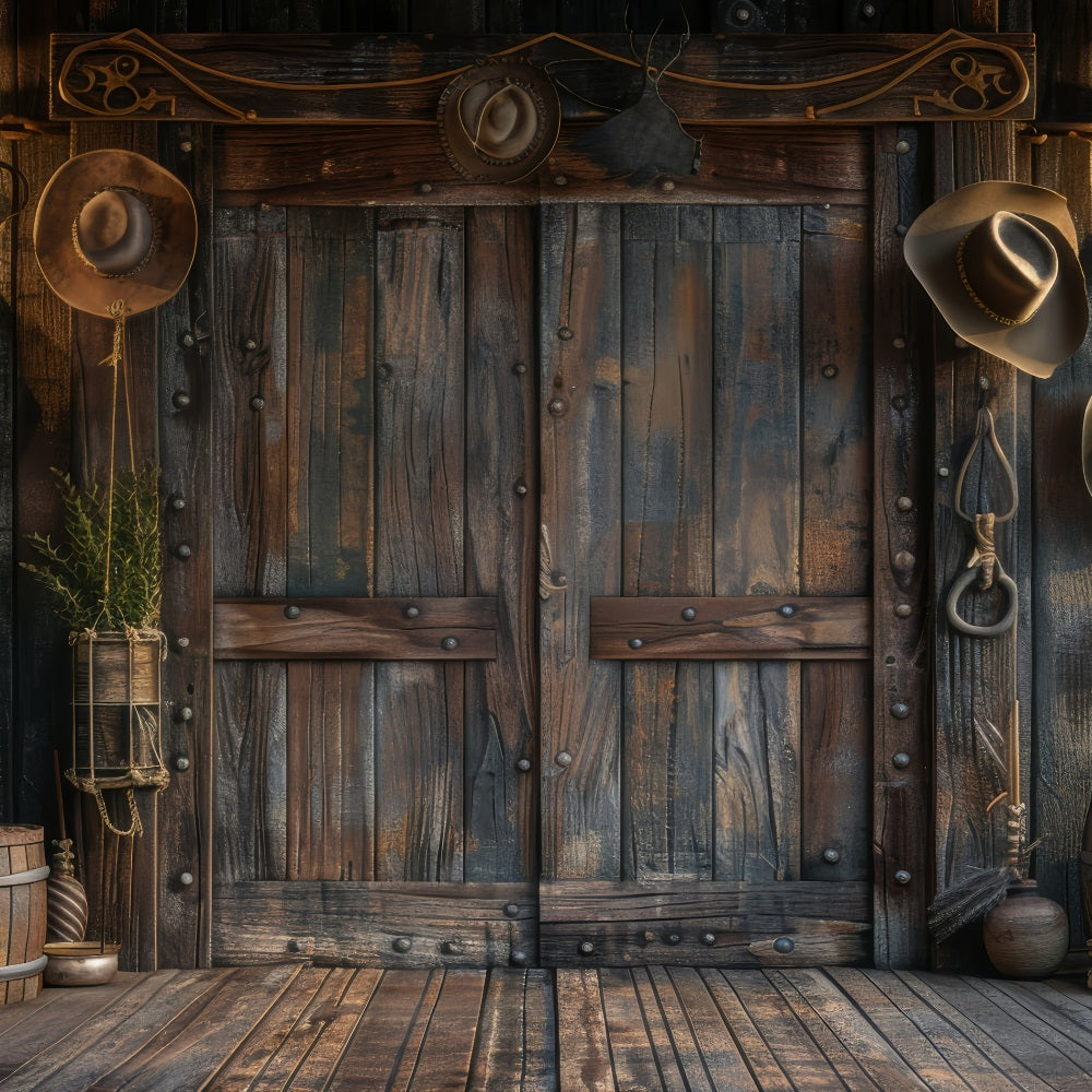 Vatertags-Hintergrund Cowboy-Ausrüstung Holz-Hintergrund GQ2-224