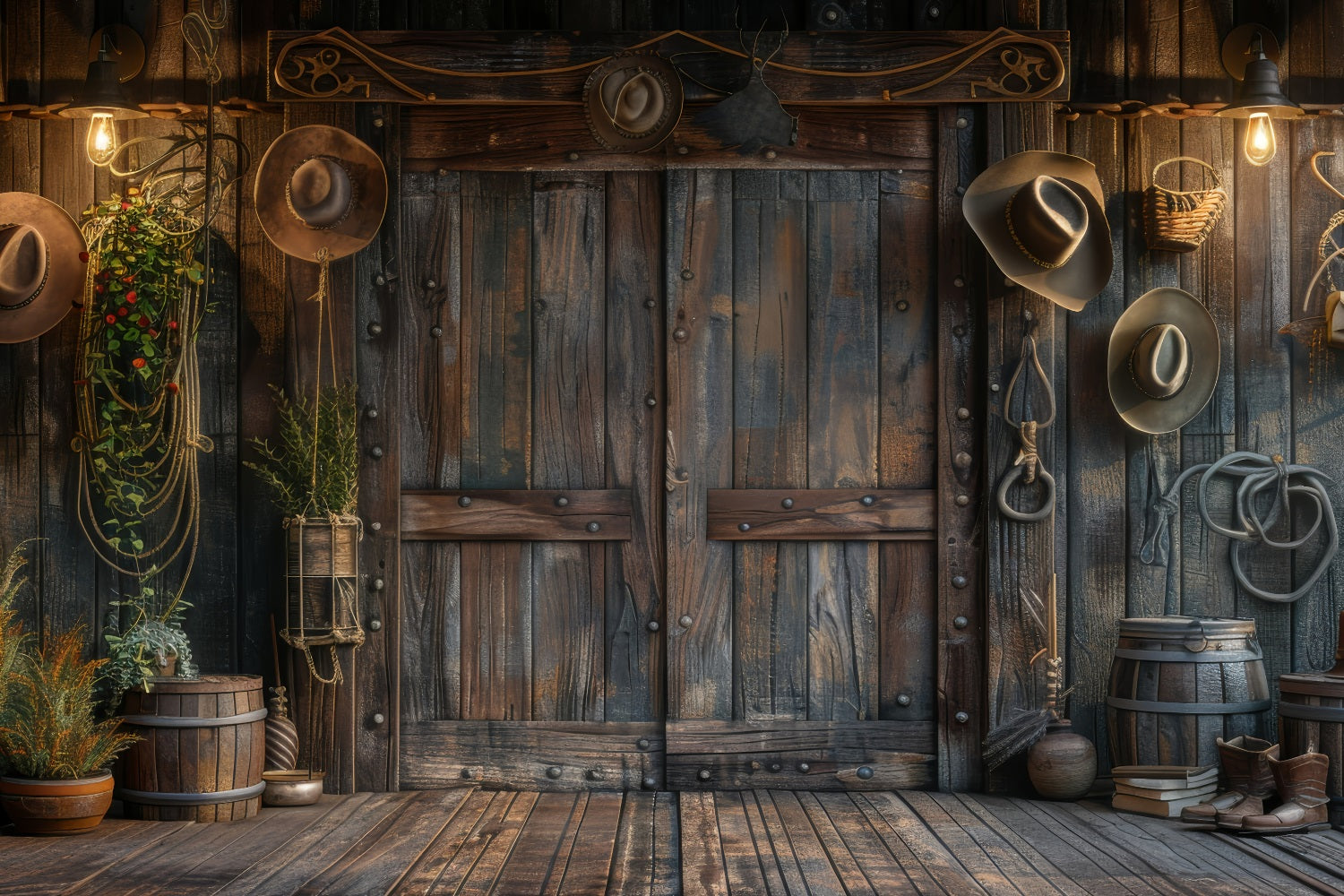 Vatertags-Hintergrund Cowboy-Ausrüstung Holz-Hintergrund GQ2-224