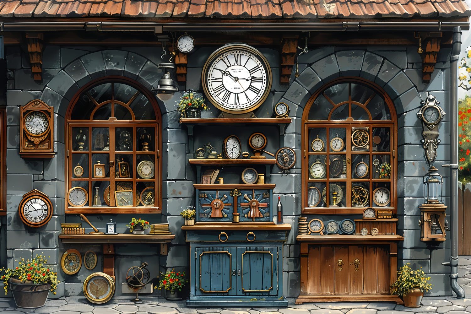 Happy Father's Day Backdrop Antike Uhr Shop Backdrop GQ2-229