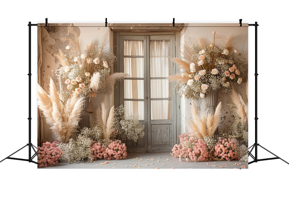Boho Hochzeit Hintergrund Pampas Floral Tür Hintergrund GQ2-46