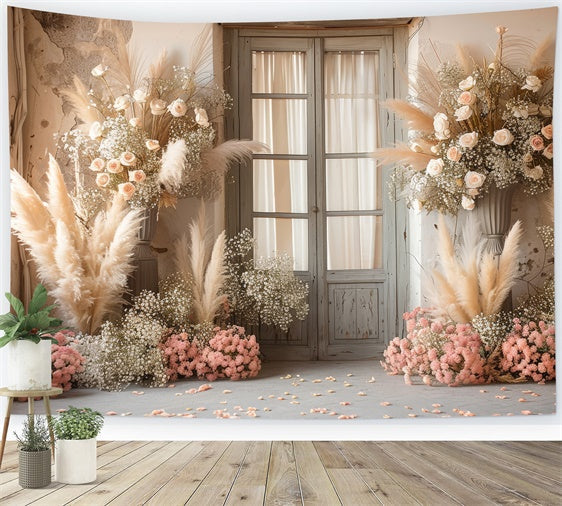 Boho Hochzeit Hintergrund Pampas Floral Tür Hintergrund GQ2-46