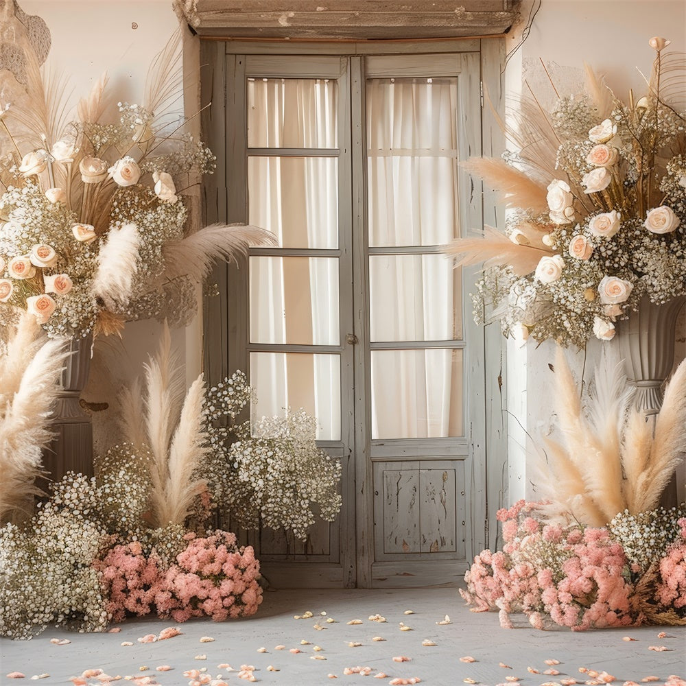 Boho Hochzeit Hintergrund Pampas Floral Tür Hintergrund GQ2-46