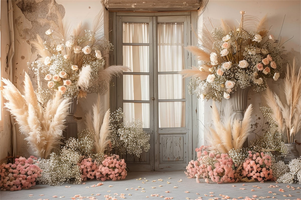 Boho Hochzeit Hintergrund Pampas Floral Tür Hintergrund GQ2-46