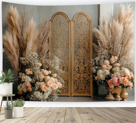 Bohemian Backdrop Gold Screen Floral Fotografie Backdrop GQ2-65