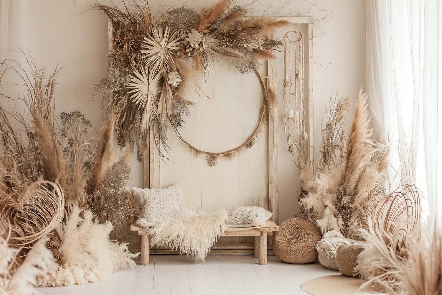 Boho Fotografie Hintergrund Chic Pampas Dreamy Hoop Hintergrund GQ2-7