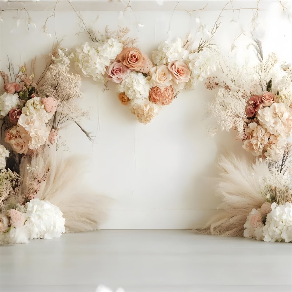 Boho Fotohintergrund Herzförmiges Blumenarrangement Hintergrund GQ2-73
