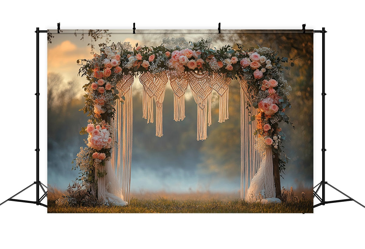 Boho Hochzeit Backdrop Blume Makramee Bogen Hintergrund GQ2-75