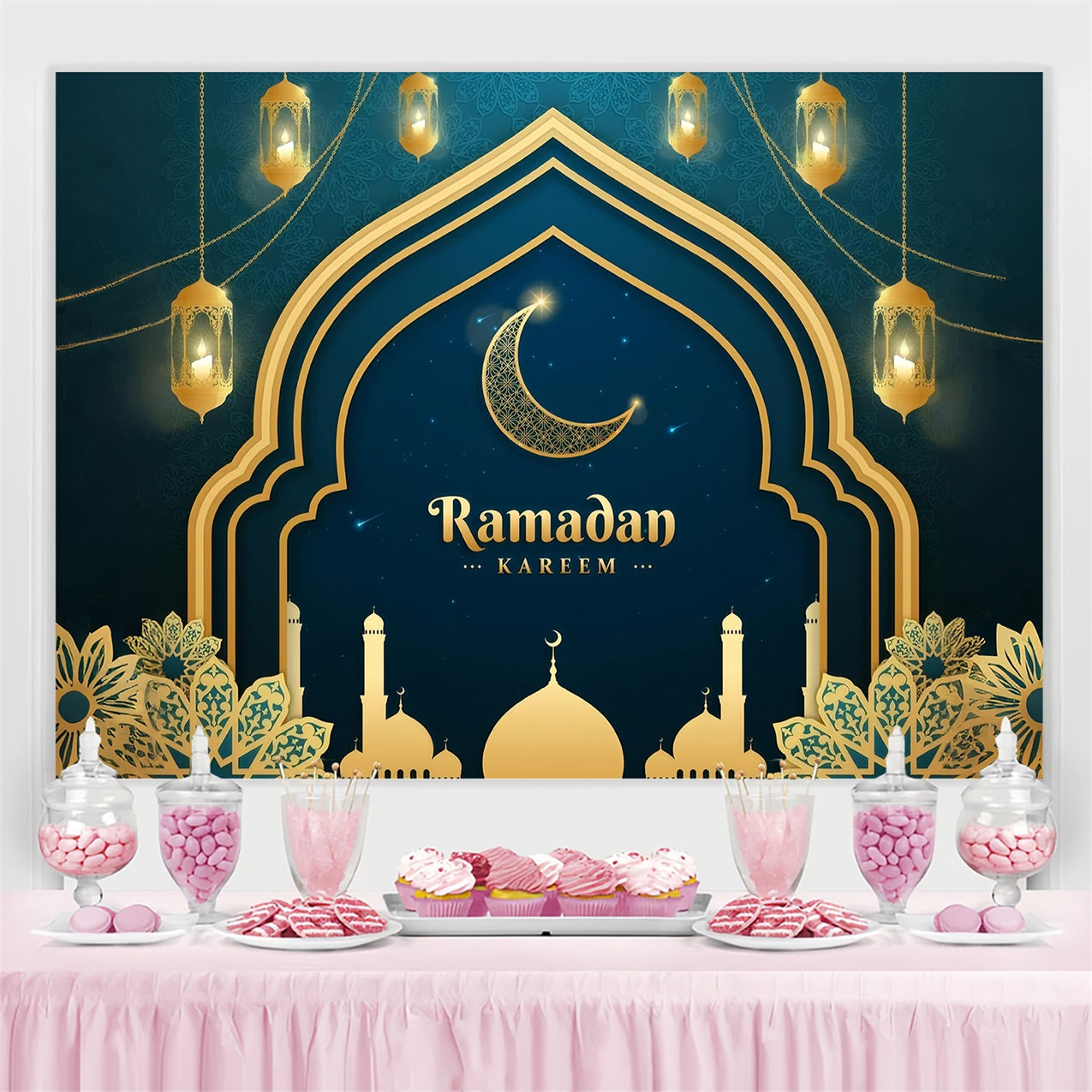 Ramadan Backdrops Gold Halbmond Moschee Bogen Backdrop GQ3-1