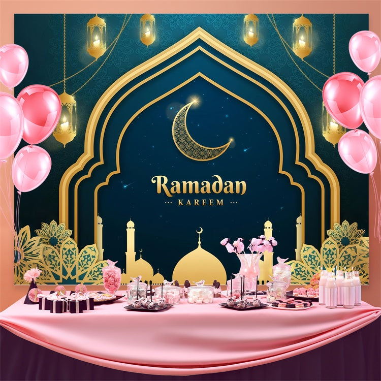 Ramadan Backdrops Gold Halbmond Moschee Bogen Backdrop GQ3-1