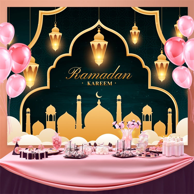 Ramadan Mubarak Backdrop Glühende Gold Laterne Bogen Backdrop GQ3-10