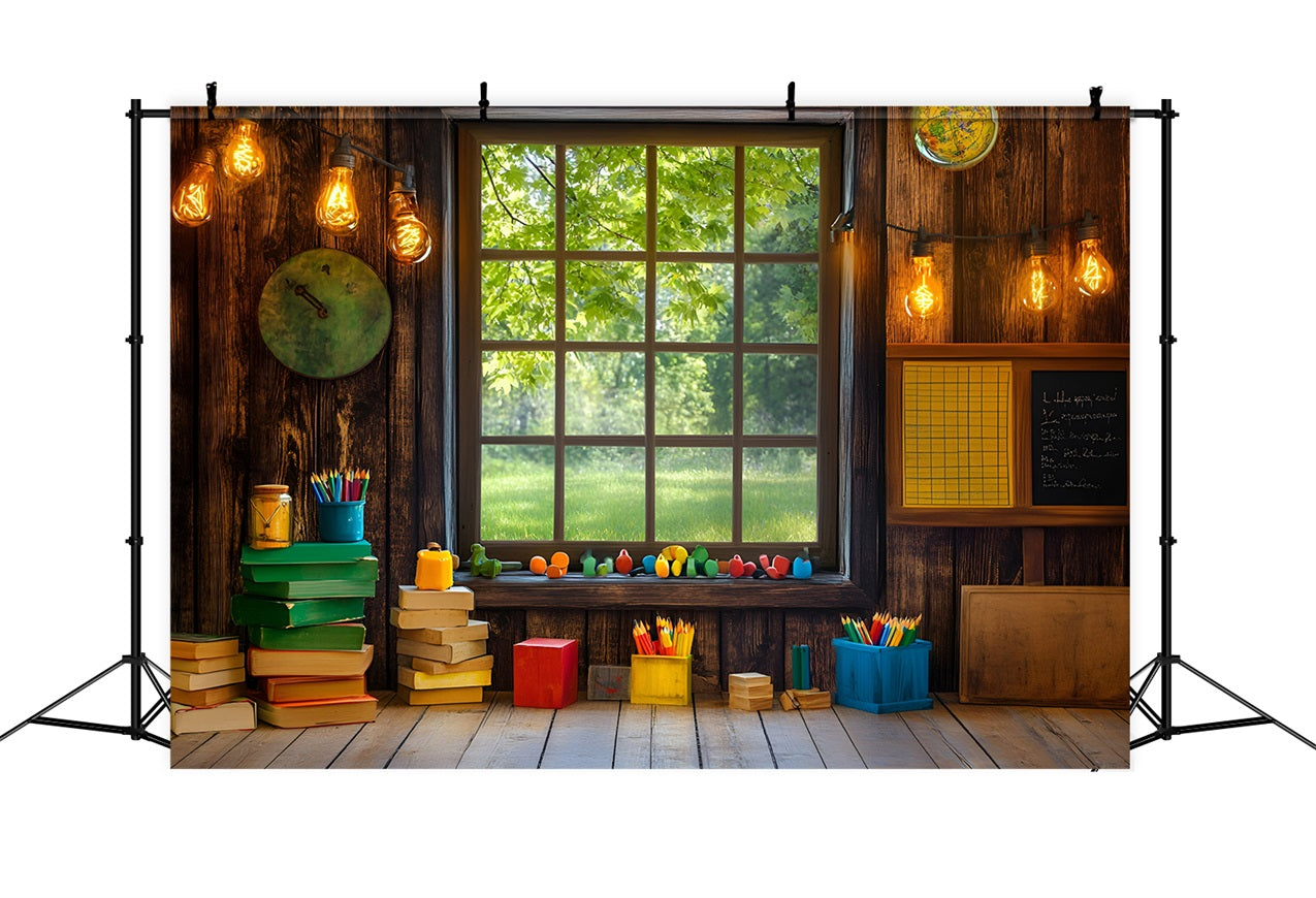 Back To School Backdrop Klassenzimmer Fensteransicht Backdrop GQ3-103