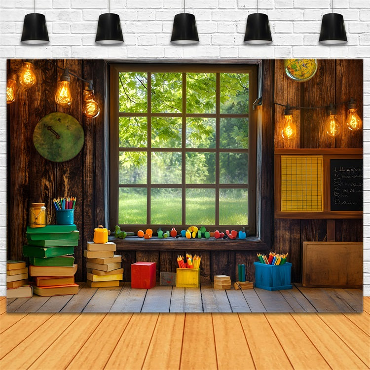 Back To School Backdrop Klassenzimmer Fensteransicht Backdrop GQ3-103