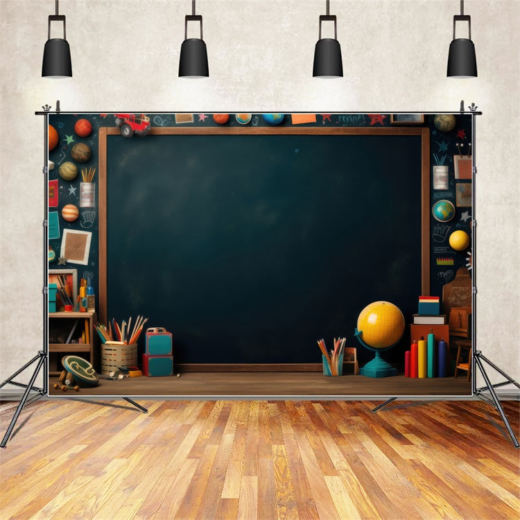 Back To School Fotokulissen Kreidetafel Planeten Bücher Hintergrund GQ3-105