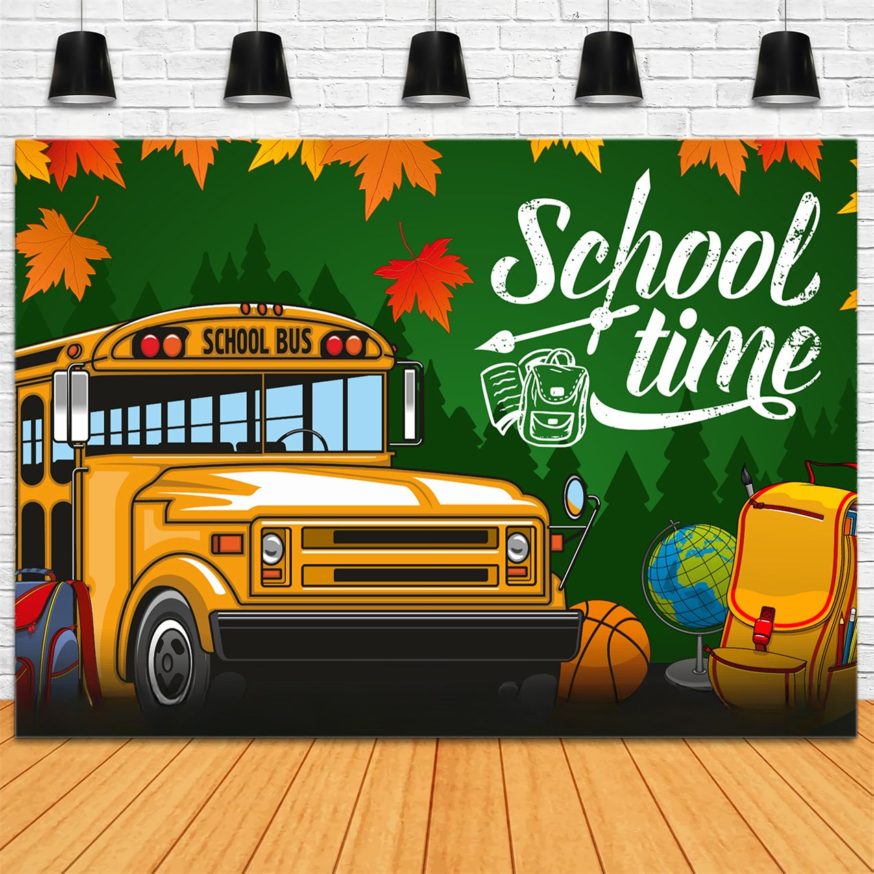 Zurück zu Schule Backdrops Gelber Schulbus Blätter Backdrop GQ3-107