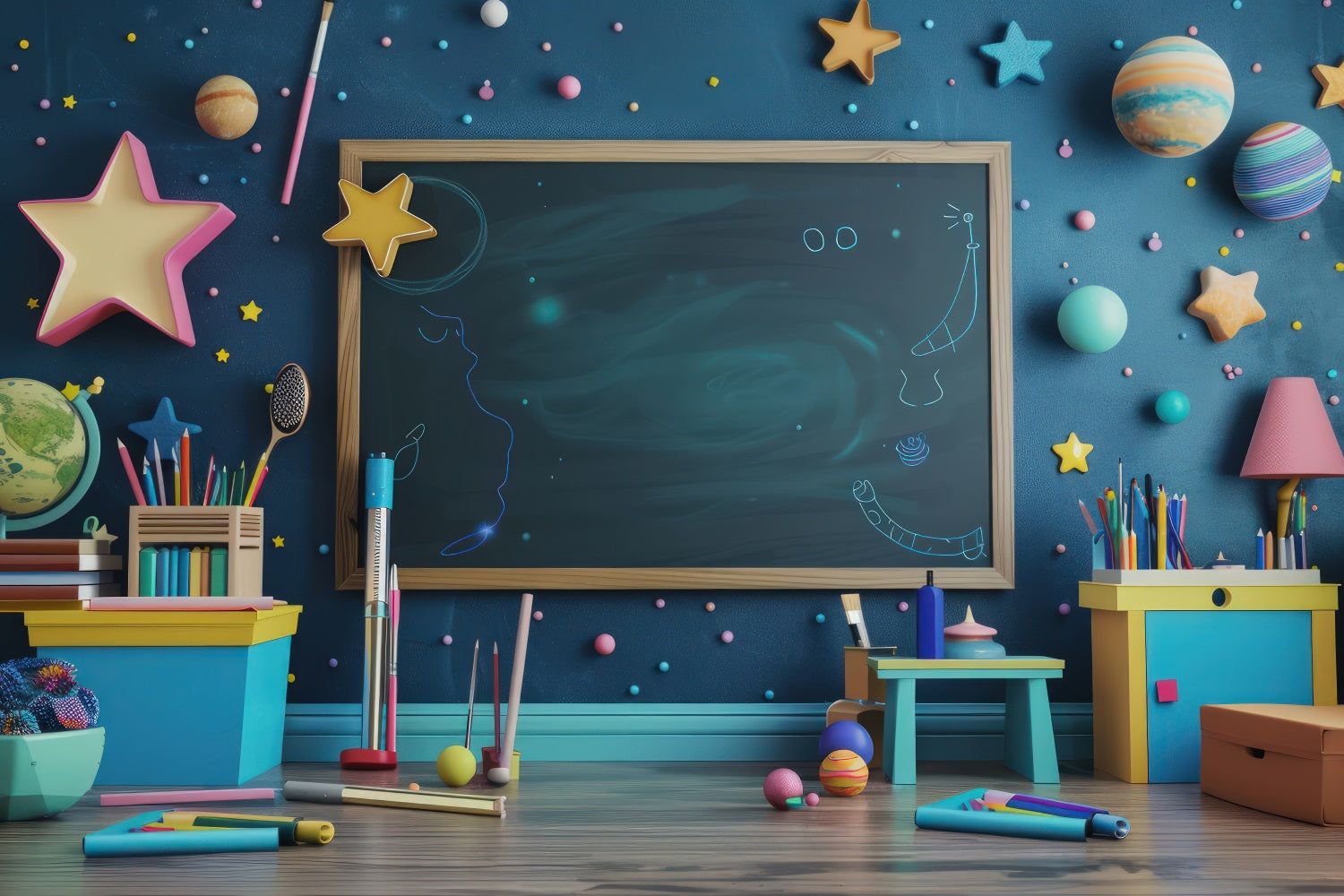 Backdrop Back To School Space-Themed Klassenzimmer Hintergrund GQ3-110