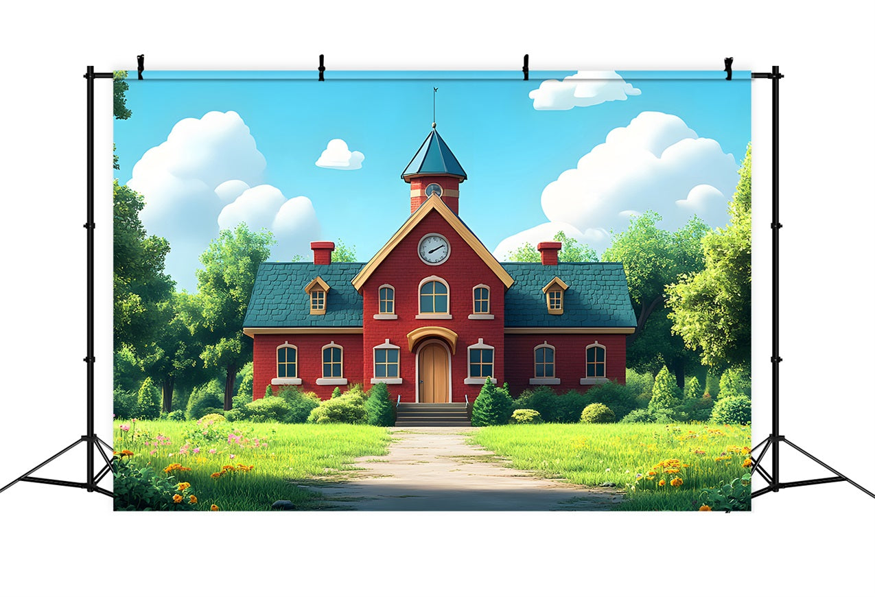 Back To School Backdrop Rotes Backstein Schulhaus Backdrop GQ3-111