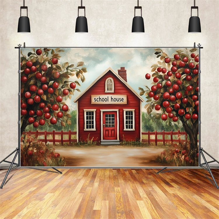 Back To School Backdrop Ideen Apfel Obstgarten Schulhaus Backdrop GQ3-113