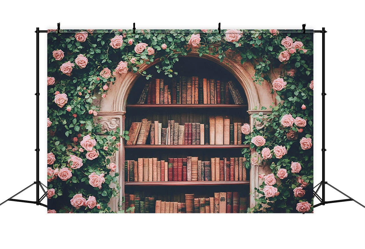 Willkommen zurück zu Schule Fotokulisse Rose Arch Bücherregal Hintergrund GQ3-114