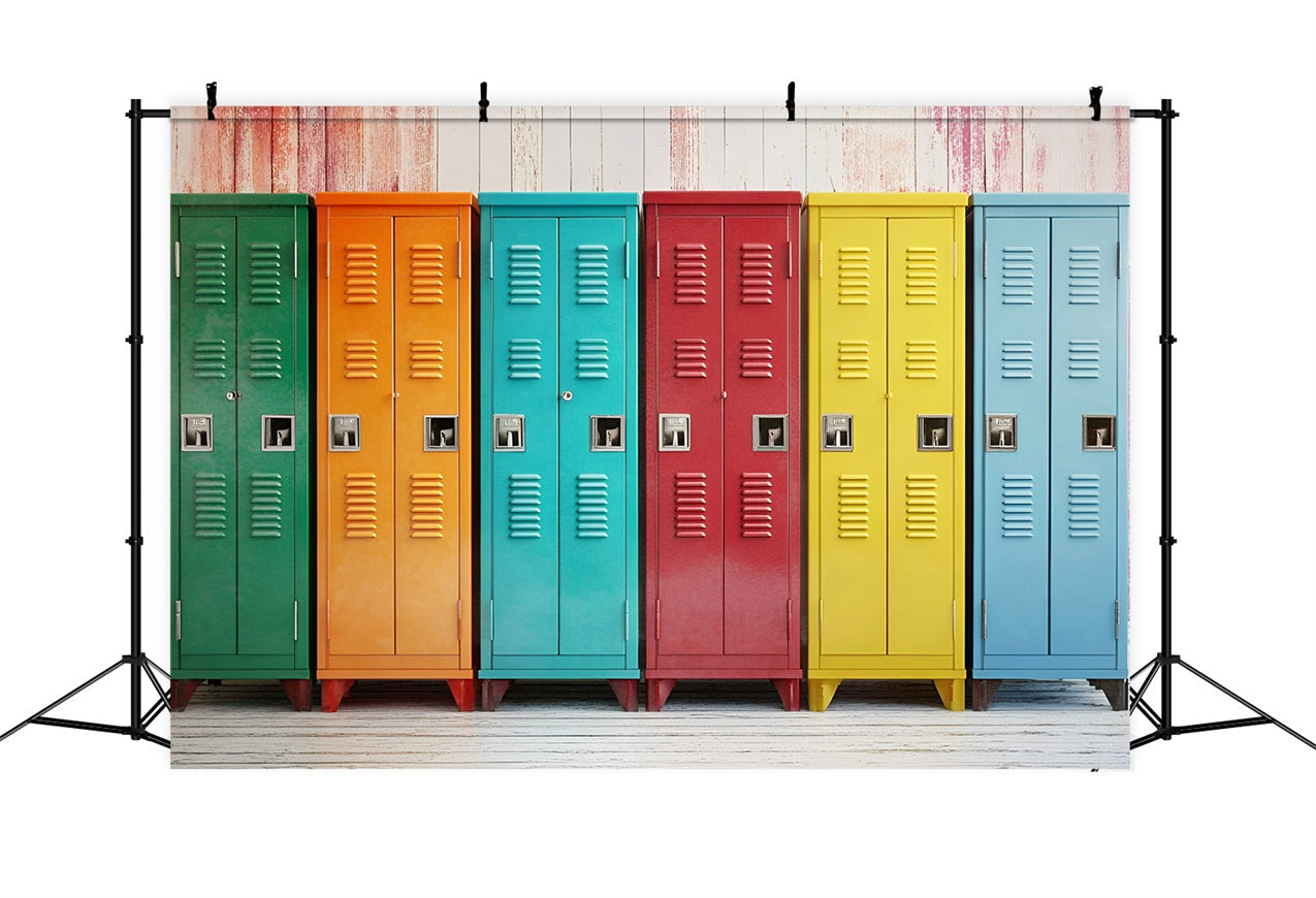 Back To School Fotokulisse Bunte Schließfächer Hintergrund GQ3-118
