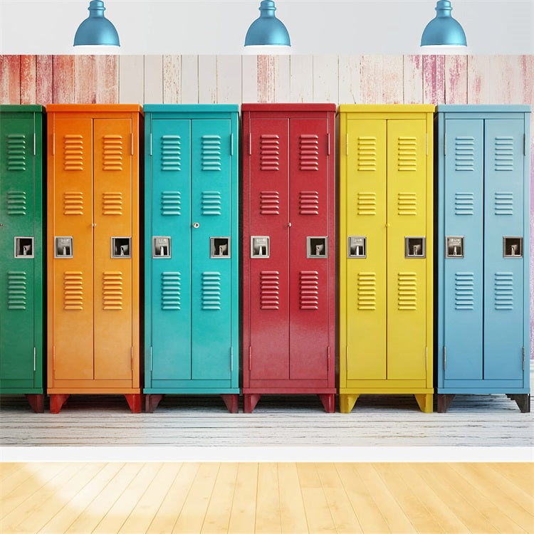 Back To School Fotokulisse Bunte Schließfächer Hintergrund GQ3-118
