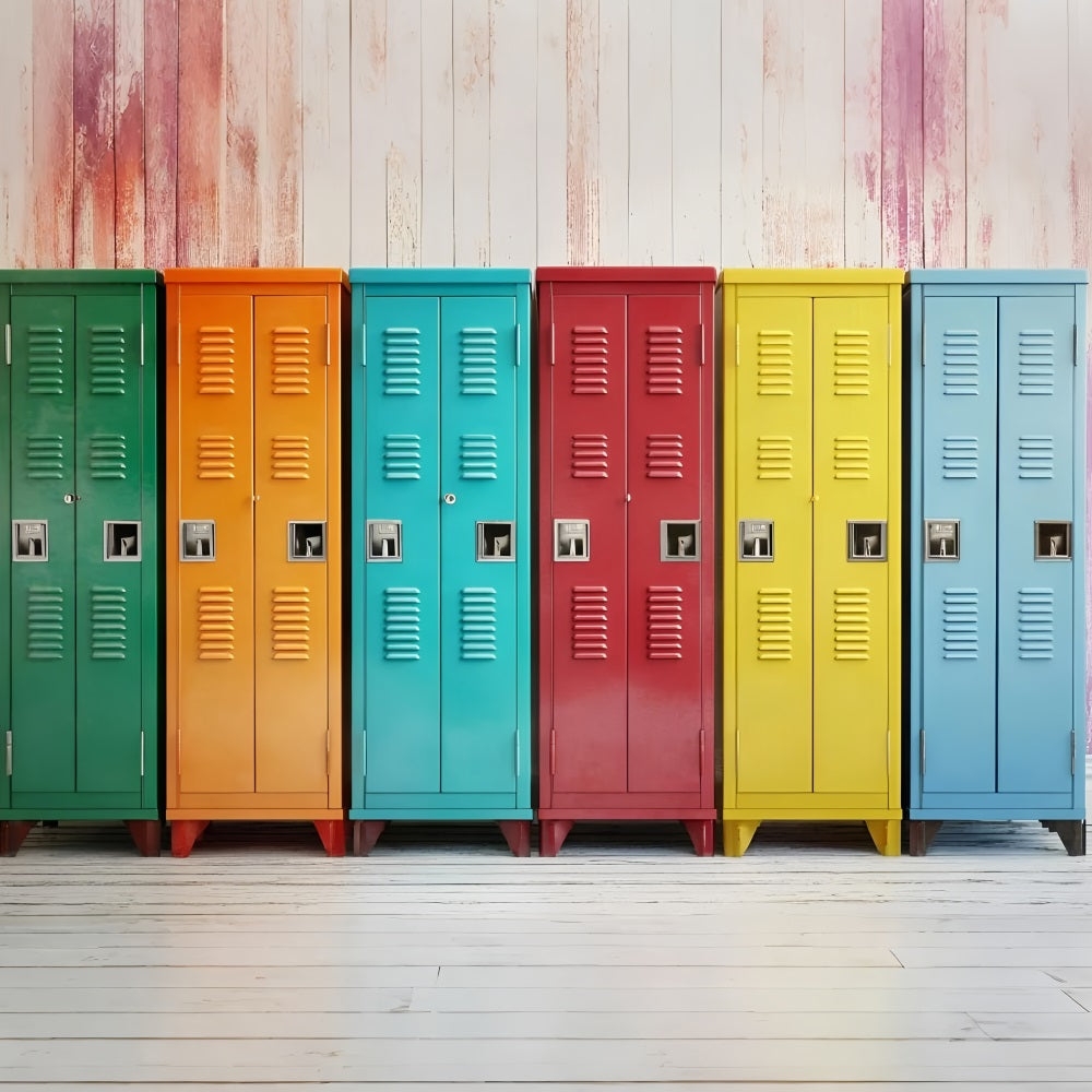 Back To School Fotokulisse Bunte Schließfächer Hintergrund GQ3-118