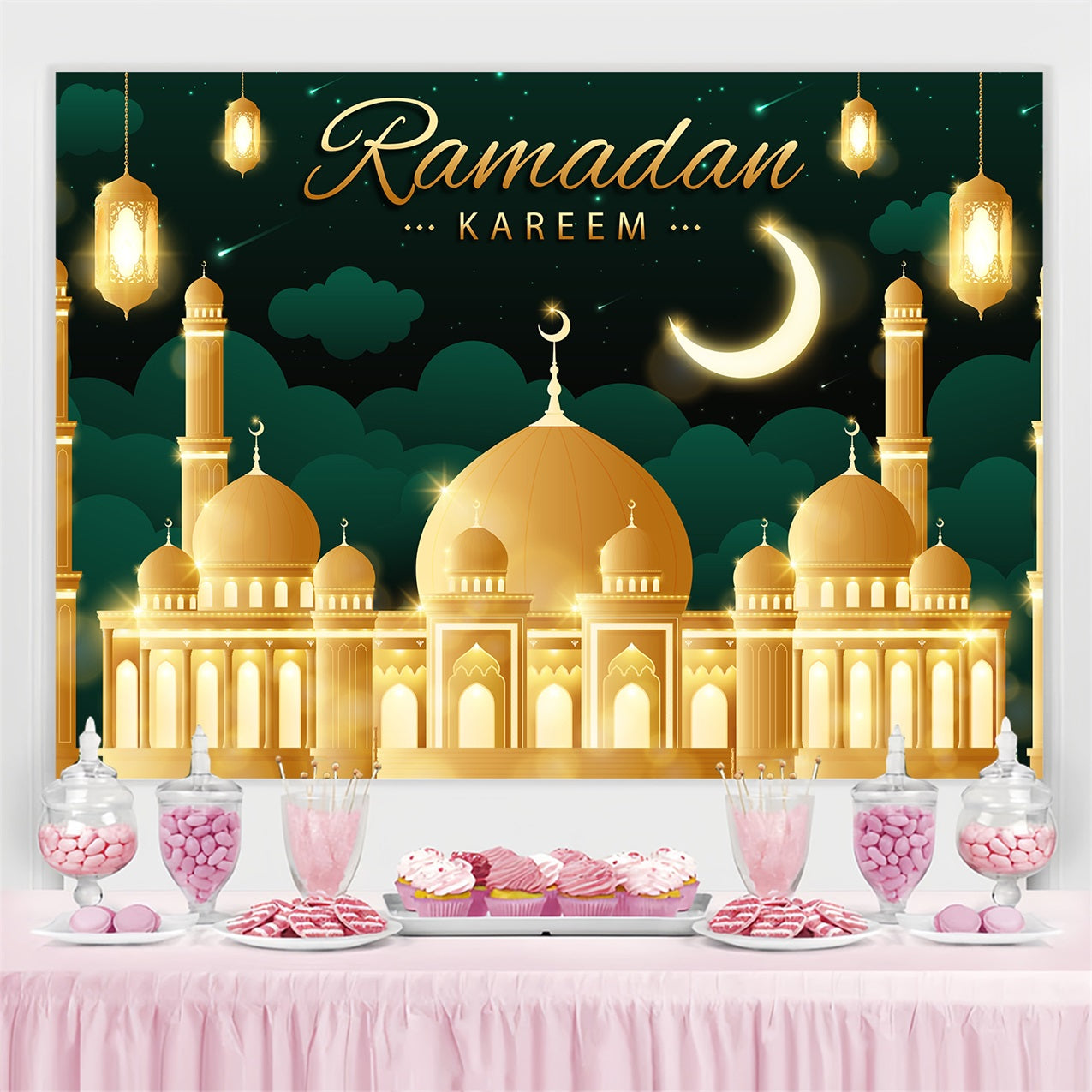 Ramadan Backdrops Majestätischer Sternenhimmel Goldene Moschee Backdrop GQ3-12