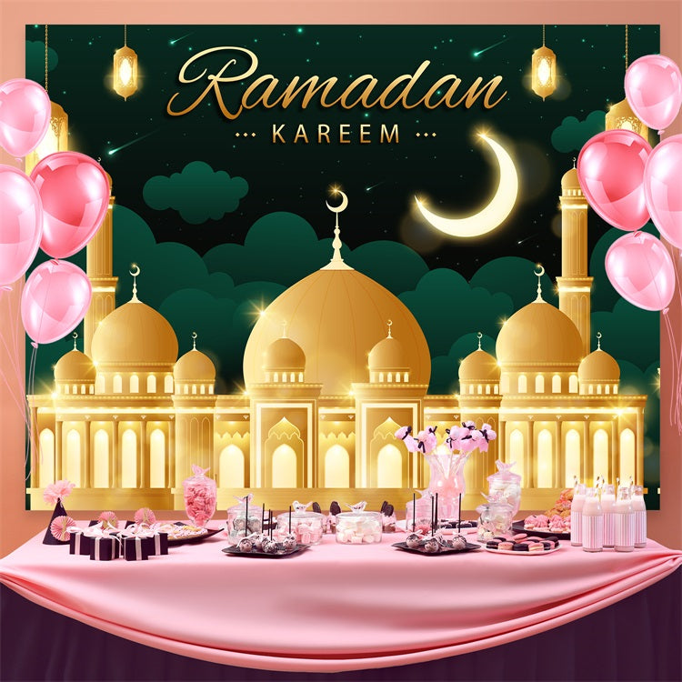 Ramadan Backdrops Majestätischer Sternenhimmel Goldene Moschee Backdrop GQ3-12
