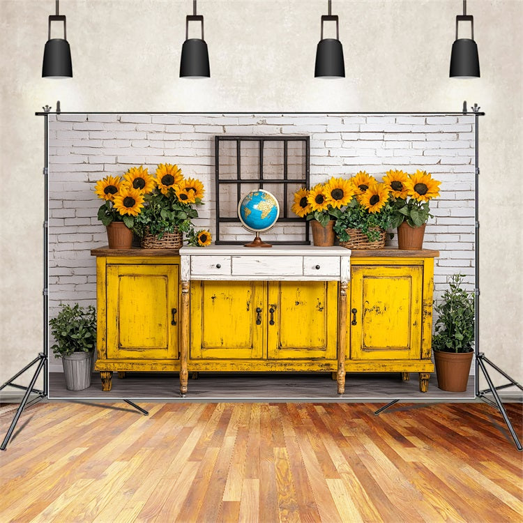 Zurück zu Schule Fotografie Backdrops Klassenzimmer Sonnenblume Wall Backdrop GQ3-121