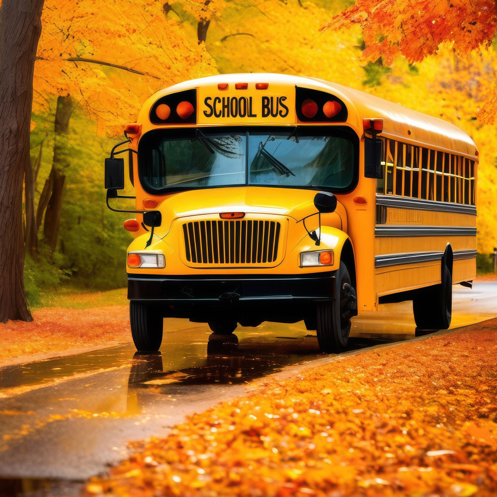 Zurück zu Schule Fotografie Backdrops Herbstblätter Schulbus Backdrop GQ3-128