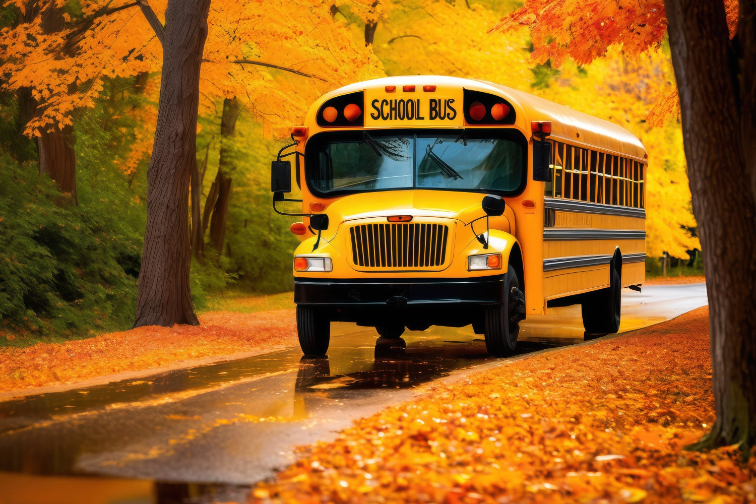 Zurück zu Schule Fotografie Backdrops Herbstblätter Schulbus Backdrop GQ3-128
