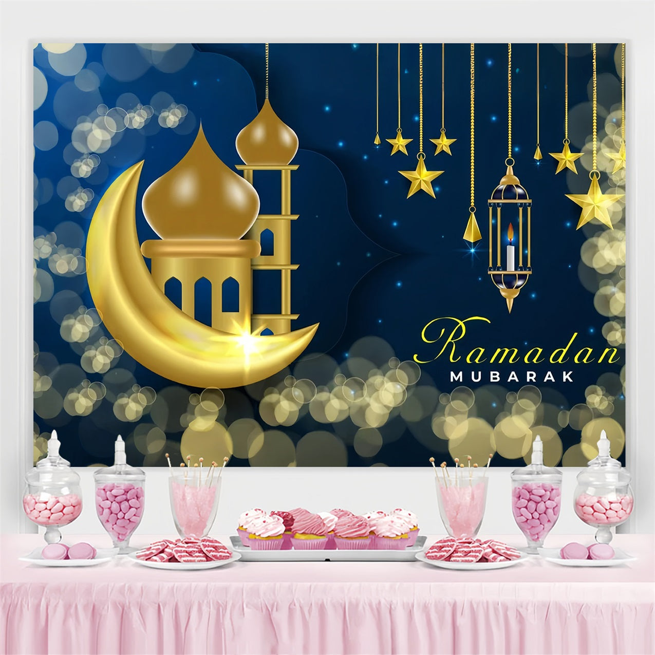 Ramadan Backdrops Goldener Mond Sternennacht Backdrop GQ3-13