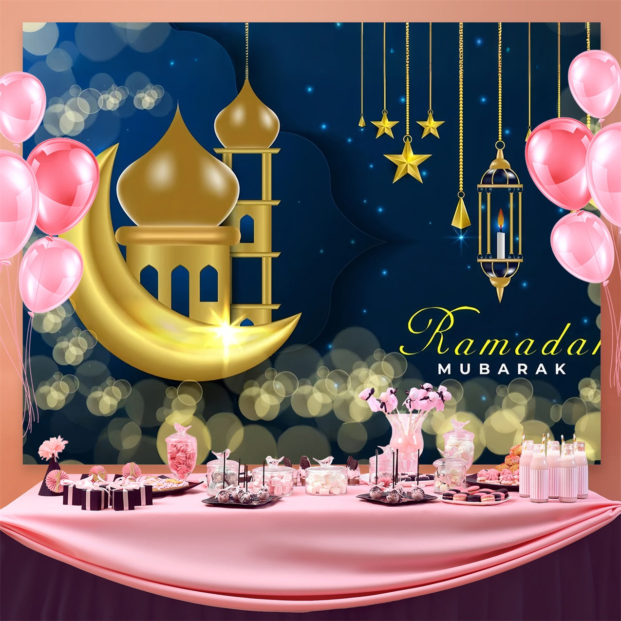 Ramadan Backdrops Goldener Mond Sternennacht Backdrop GQ3-13