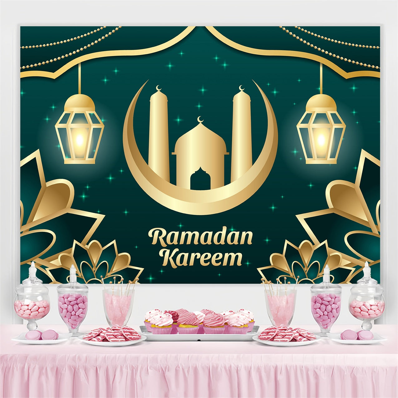 Ramadan Mubarak Hintergrundkulisse Glühender goldener Palast Hintergrundkulisse GQ3-14
