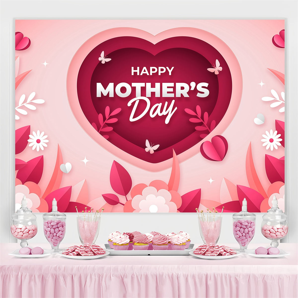 Muttertag Fotokulisse Rotes Herz Floral Personalisierte Kulisse GQ3-141