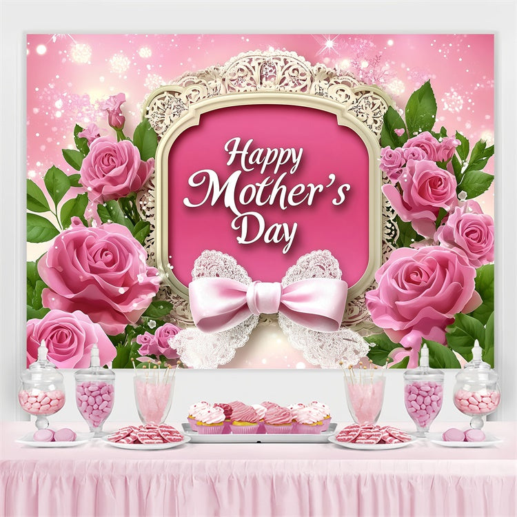 Backdrops für Muttertag Elegante Rose Spitze Schleife Personalisierte Backdrop GQ3-147