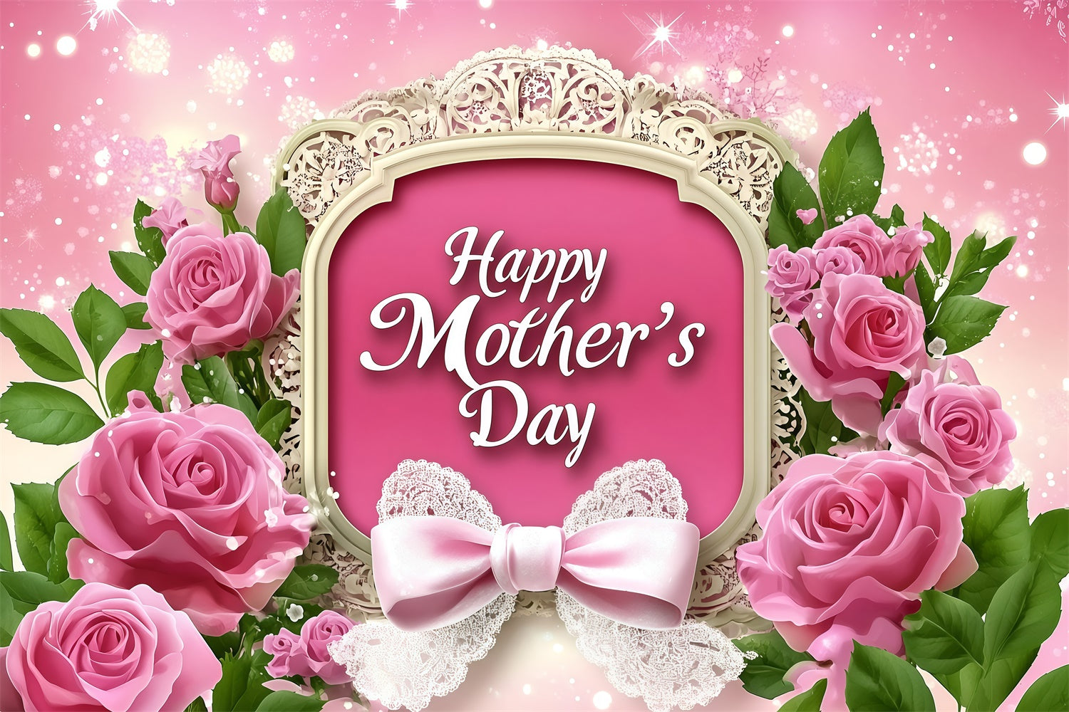 Backdrops für Muttertag Elegante Rose Spitze Schleife Personalisierte Backdrop GQ3-147