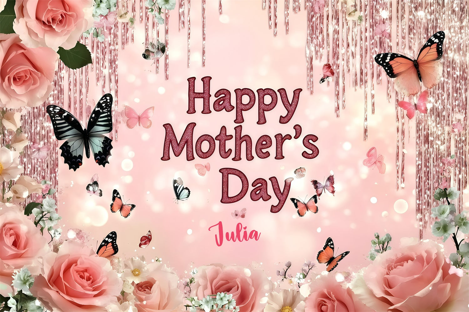 Muttertagskulisse Glitzernde Blumen Schmetterling Individuelles Hintergrundbild GQ3-149