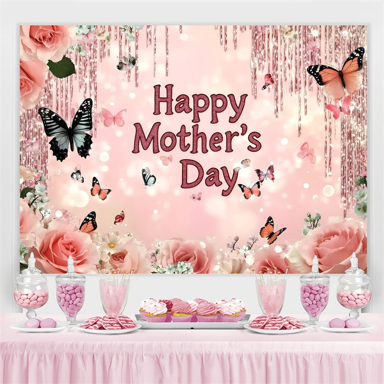 Muttertagskulisse Glitzernde Blumen Schmetterling Individuelles Hintergrundbild GQ3-149
