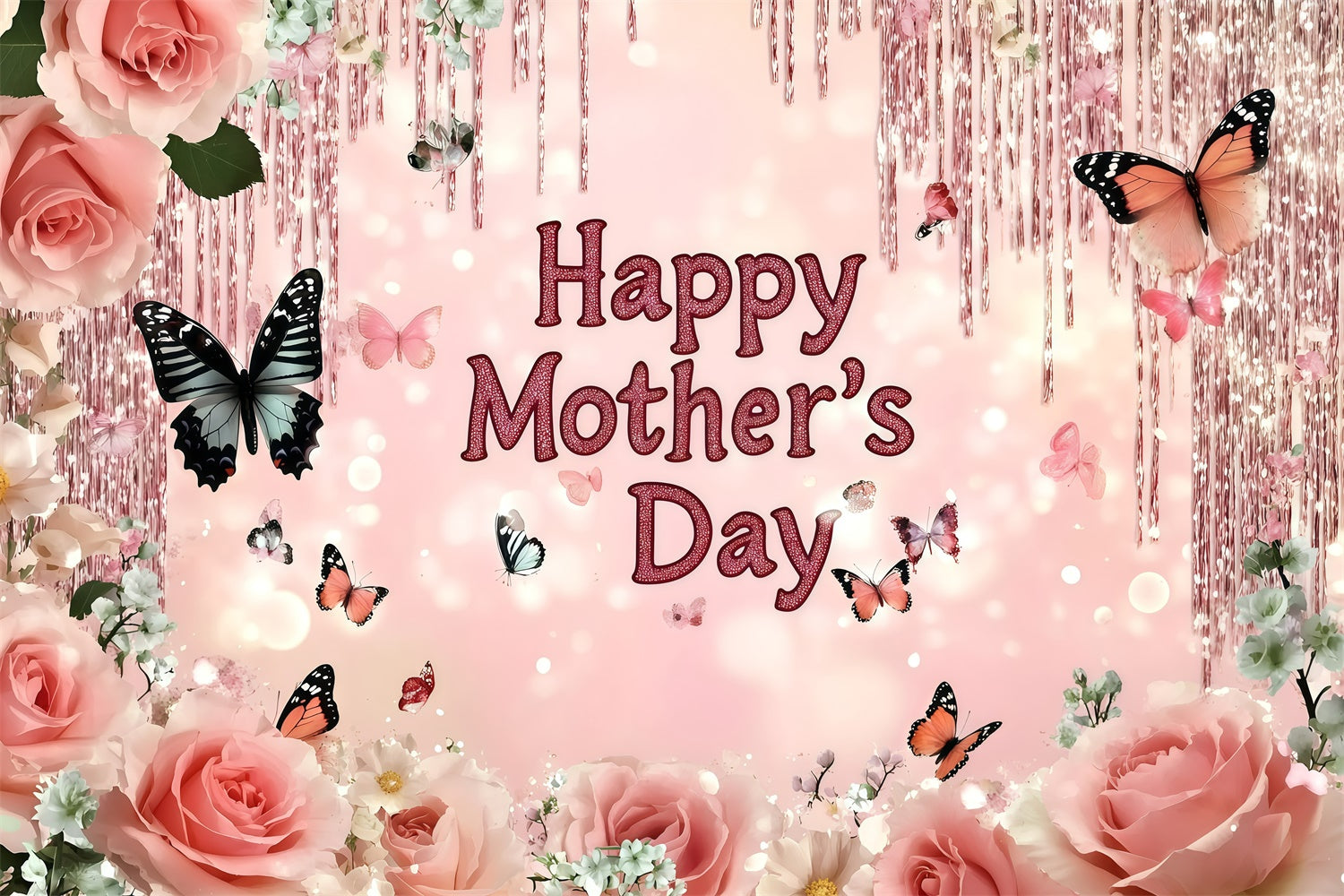 Muttertagskulisse Glitzernde Blumen Schmetterling Individuelles Hintergrundbild GQ3-149