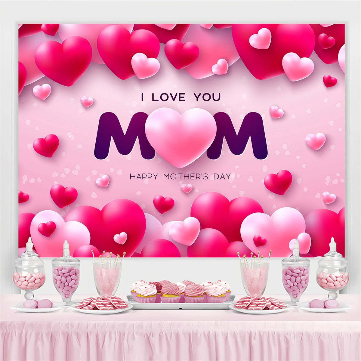Backdrops für Muttertag schwebende rosa Luftballons benutzerdefinierte Hintergrund GQ3-154