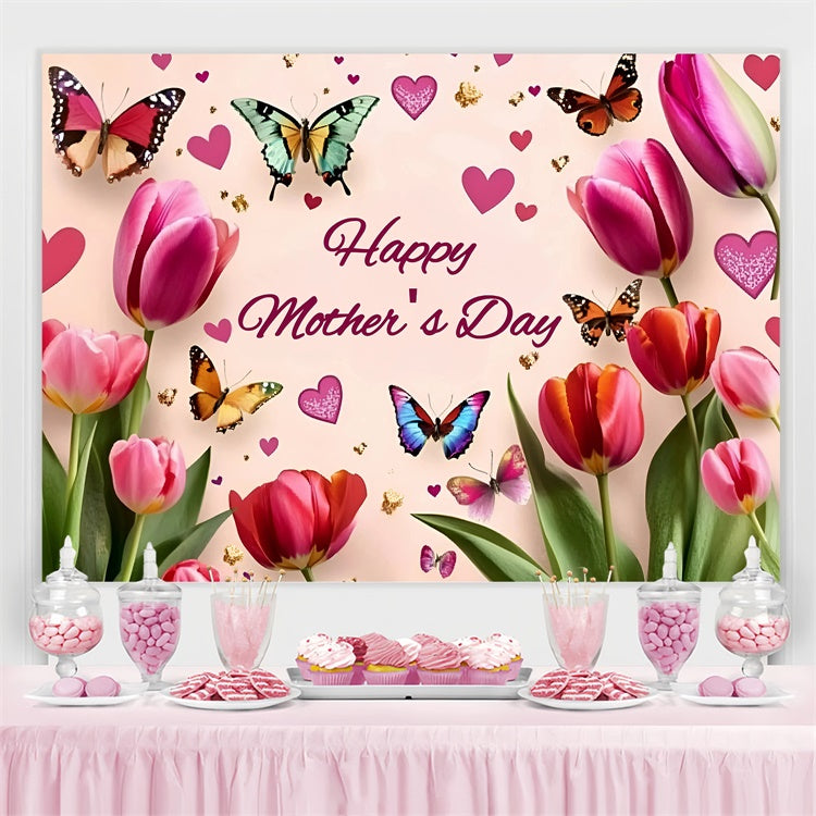 Backdrops für Muttertag Tulpenblüte Schmetterling Custom Backdrop GQ3-164