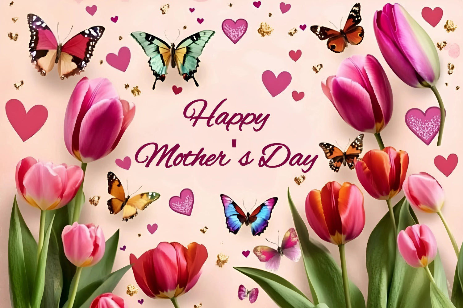 Backdrops für Muttertag Tulpenblüte Schmetterling Custom Backdrop GQ3-164