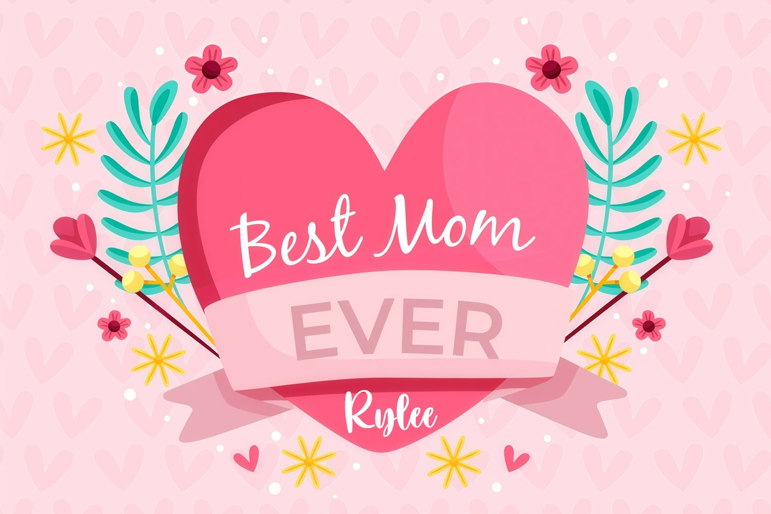 Muttertagskulisse Rosa Herz Blumen Personalisierte Kulisse GQ3-165