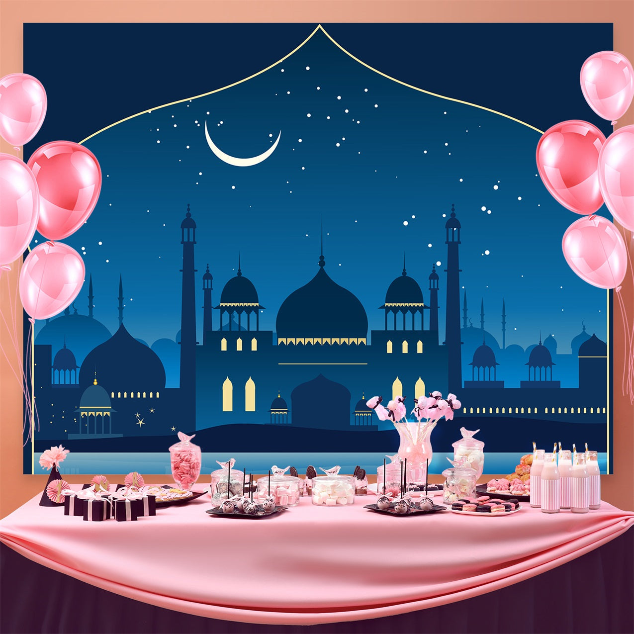Ramadan Backdrops Sternennacht Blaue Moschee Backdrop GQ3-17
